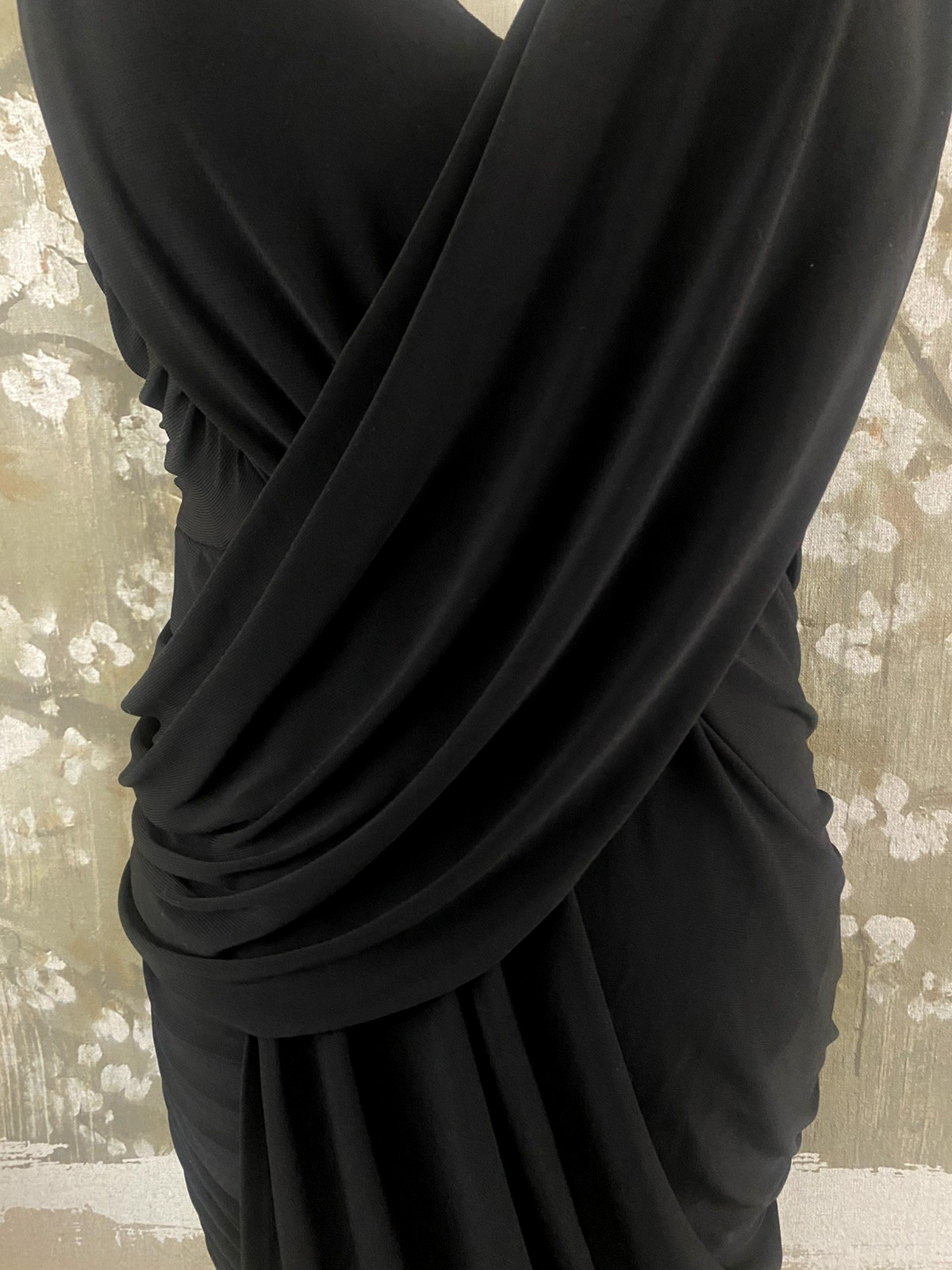 FREDERICK&rsquo;S OF HOLLYWOOD VTG Black Drape Wiggle Bodycon Goddess Grecian Dress XL