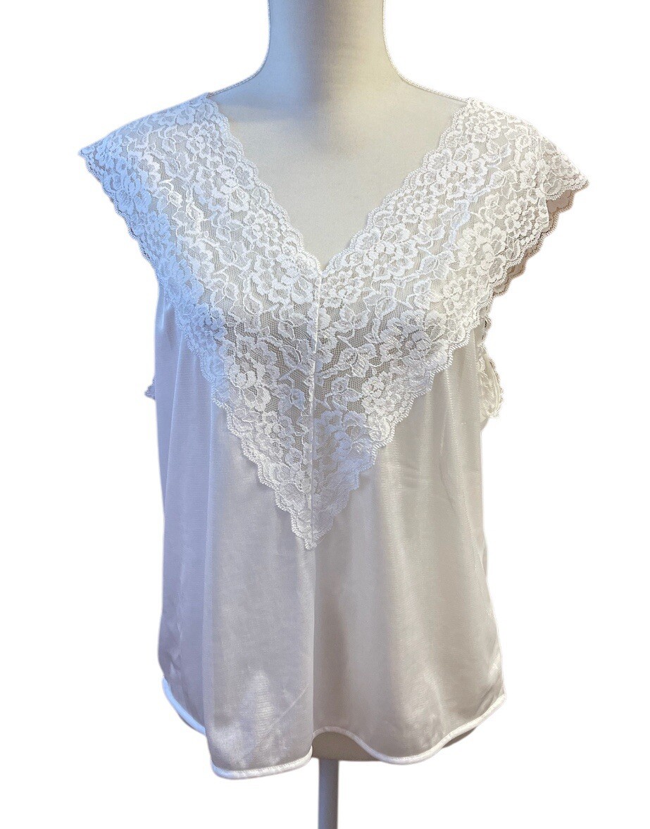 Vintage Collections Etc. Womens Semi Sheer Lace Lingerie Top White Large Lagom