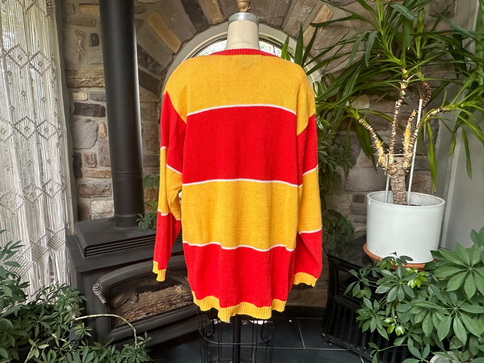 Vintage 1980s I B Diffusion Color Block Embroidered Ramie and Cotton Sweater