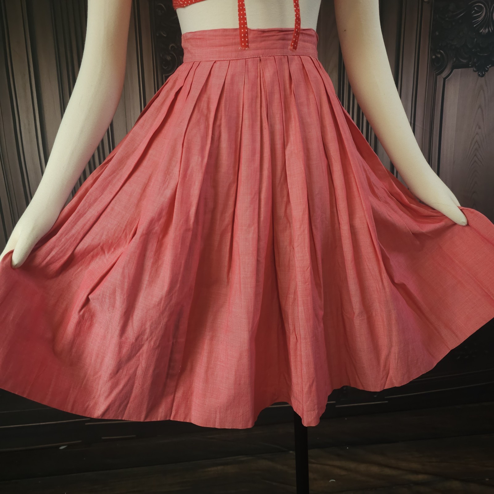 Vintage 1950s Skirt Pleated Pink Circle Skirt Retro Pinup Rockabilly Metal…