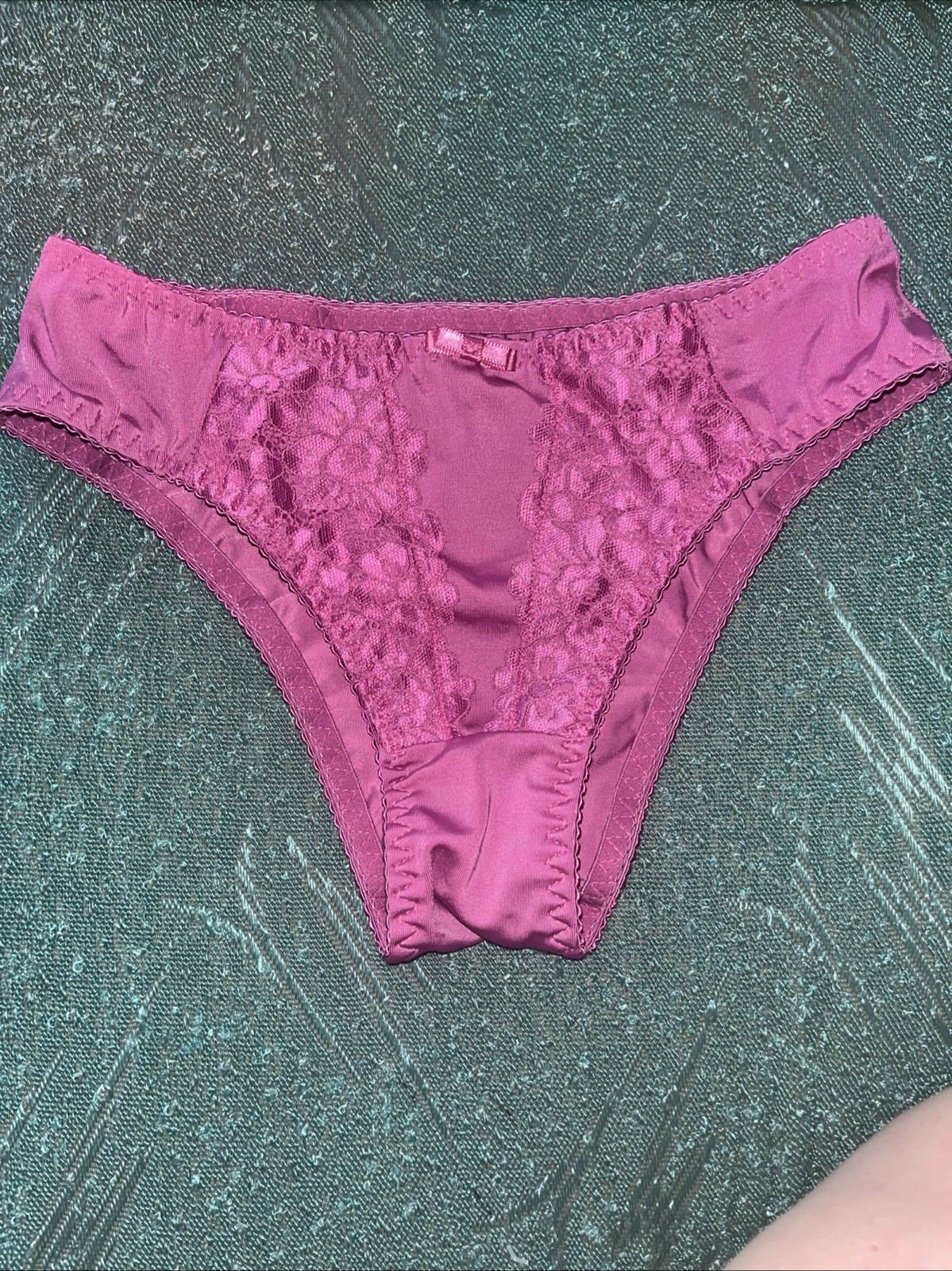 Vtg 100% Feeling Second Skin Satin Panties Medium Magenta Cotton Lace Brazil Y2K