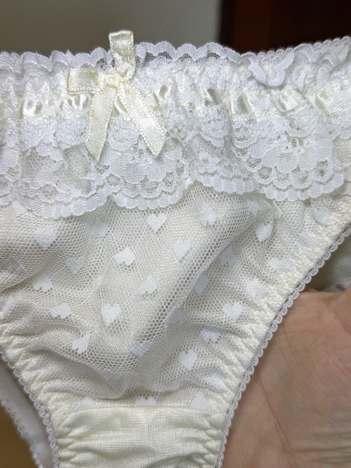 Vintage Pale Yellow Polyester Panty Nylon Lace Sissy Bikini Hi Cut Brief Sz.5