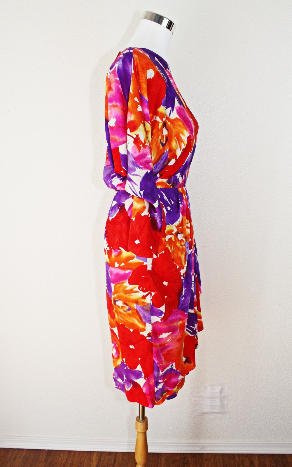 Fairy Romantic VTG 80s Party Dress Sz S Multicolor Abstract 3/4 Sl Dopamine #03