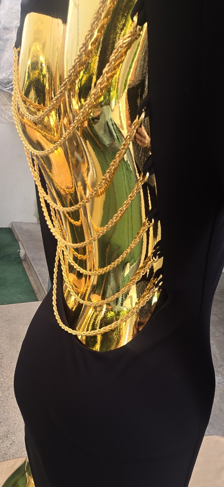 European made LYCRA high Quality Dress,open Back With Chains,1990 VINTAGE