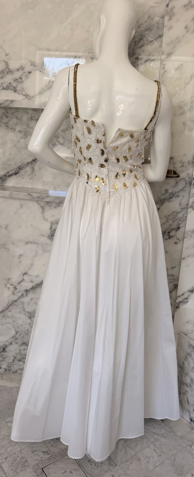 Vintage Alyce Designs White & Gold Beaded Sequin Formal Prom Gown Dress Size 4