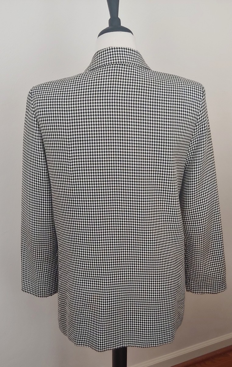 1990s Sportables Women&rsquo;s M Black/White Diamond Pattern Blazer Jacket/Rhinestones
