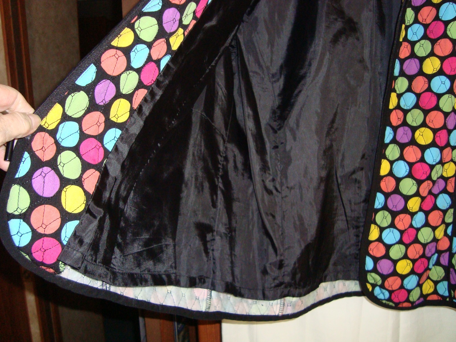 Vintage RQT ART TO WEAR Jacket*Multi Color « Baseball »Polka Dots*XL*Lined*Quilted