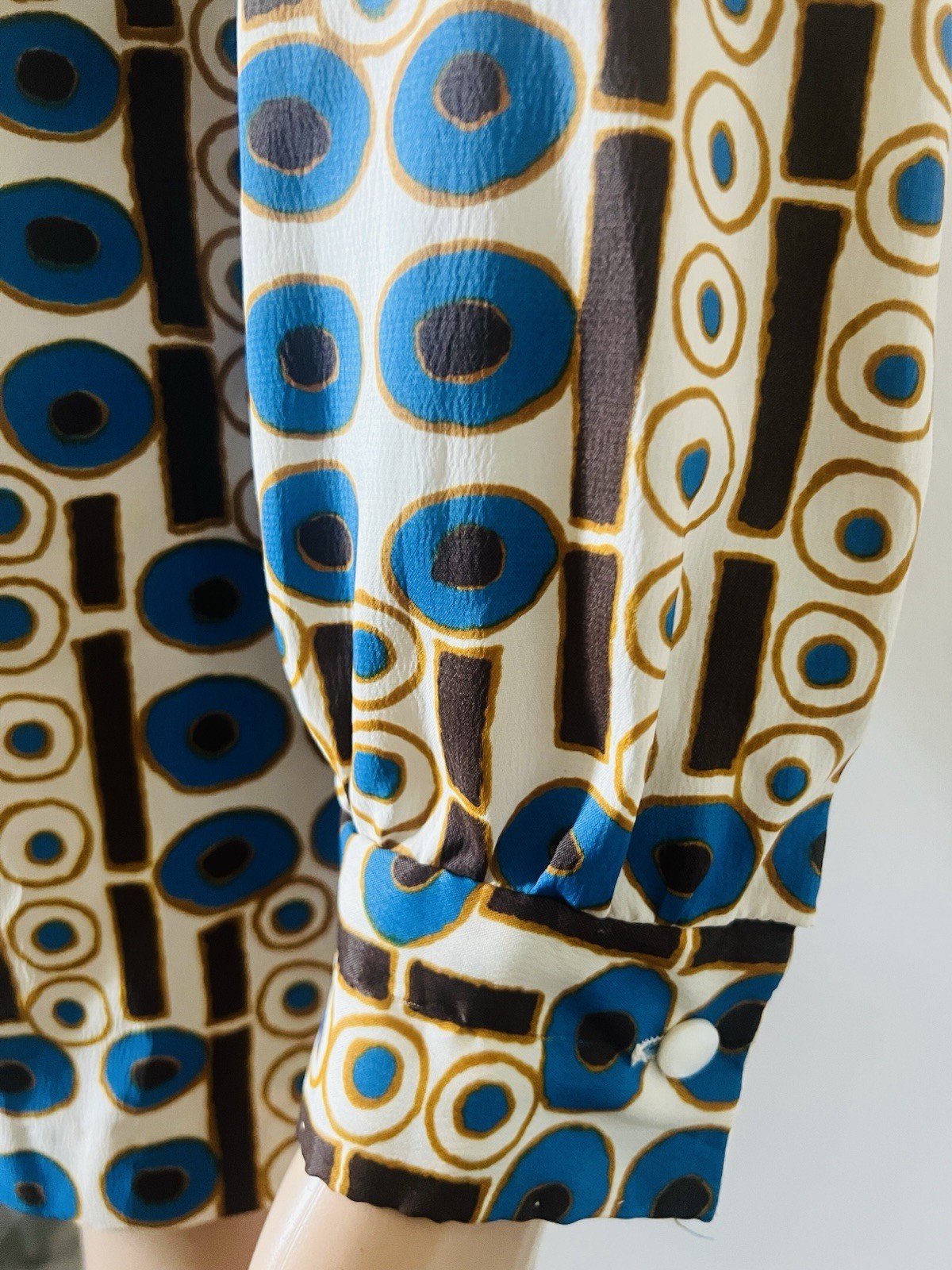 VTG 70s Disco Bold Geometric Circles Big Collar Blouse Graff Californiawear Top