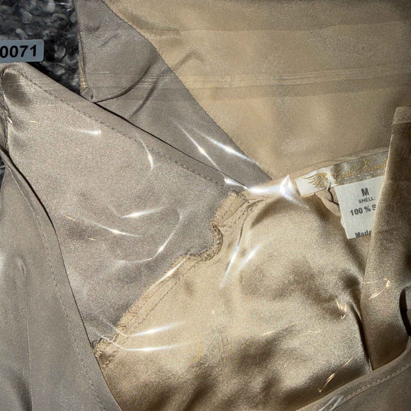 VTG Gold Hawk 100% Silk Blouse M Asymmetric Colorblock Sleeveless Top Beige USA