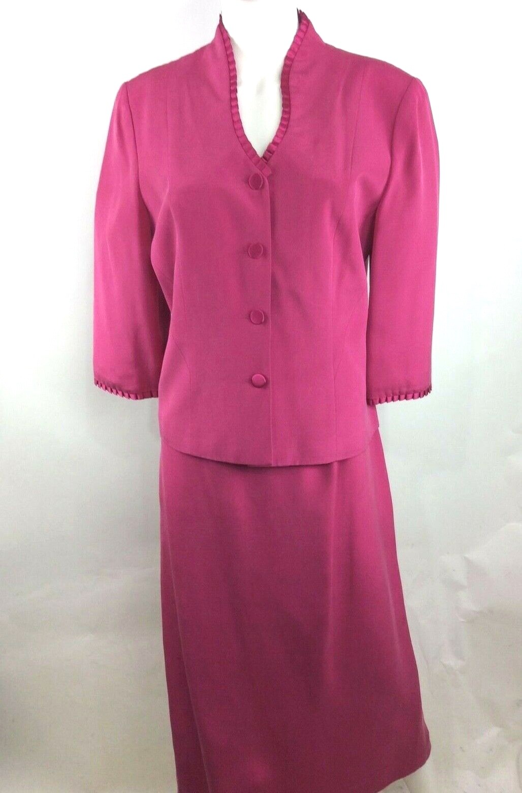 Vintage Women 2 piece Silk Jacket Skirt Set Pink Size 12 (10)
