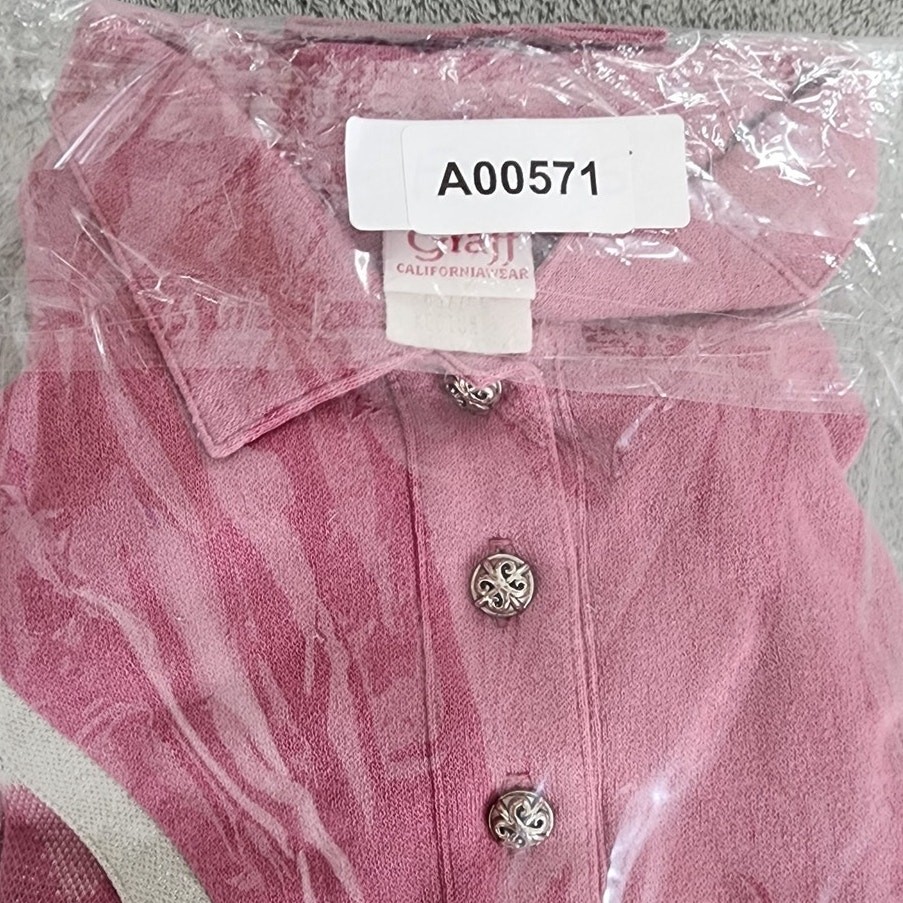 Vintage 80s Graff Top Womens M Pink Silver Metallic 3/4 Sleeve Polo Cabincore