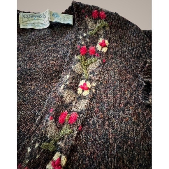 Vintage Components Susan Bristol Shetland Wool Floral Hand Embroidered Cardigan