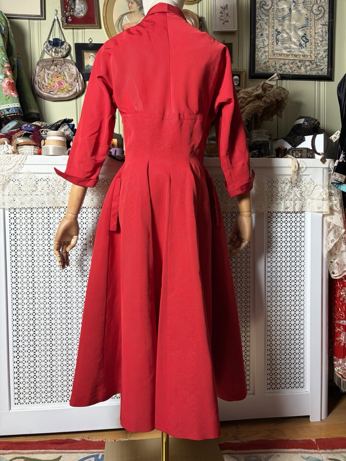 Vintage 1950s Bright Red Rayon Faille Tailored Fit And Flare Dress