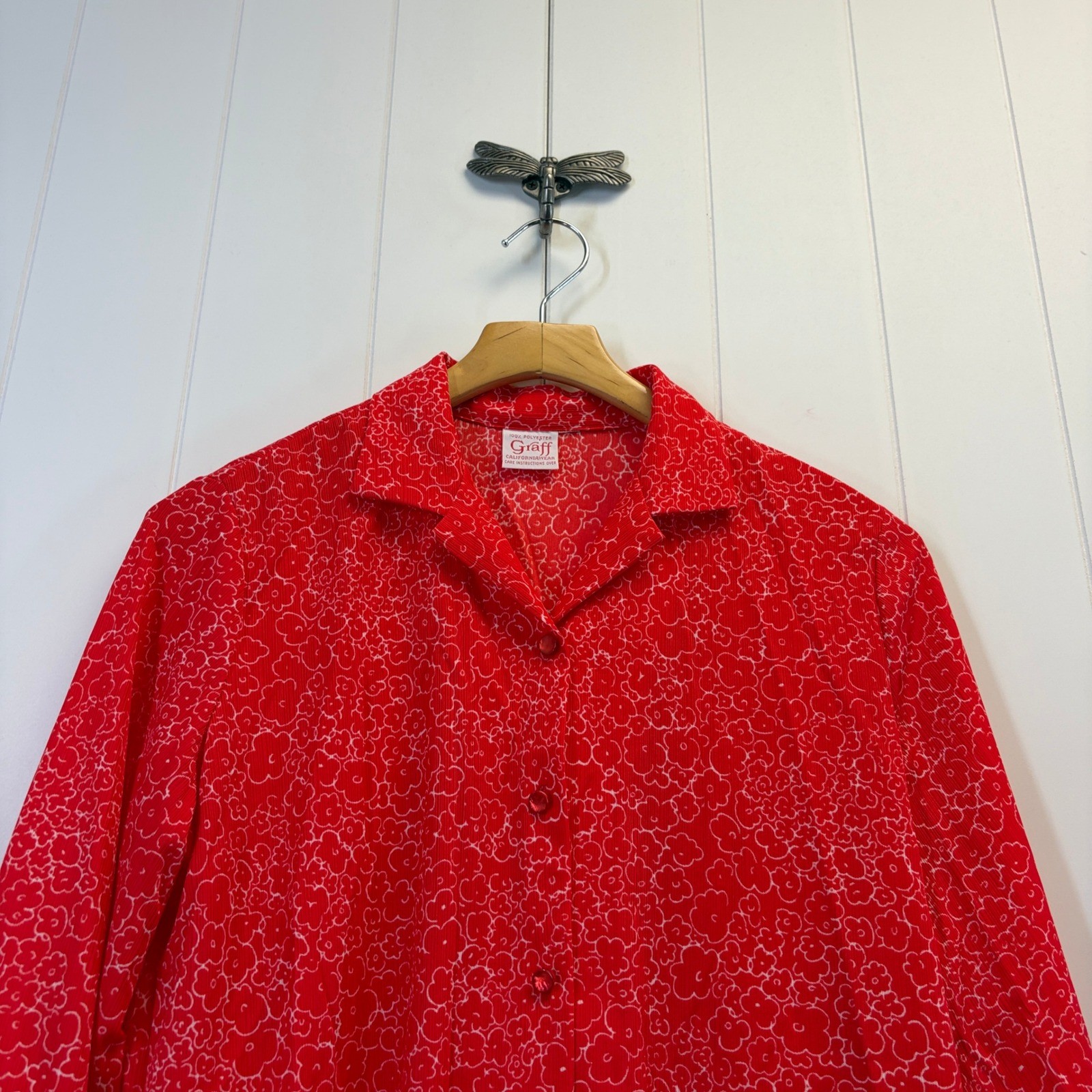 Vintage Graff Californiawear 70s Floral Button Down Top Women Large Grannycore
