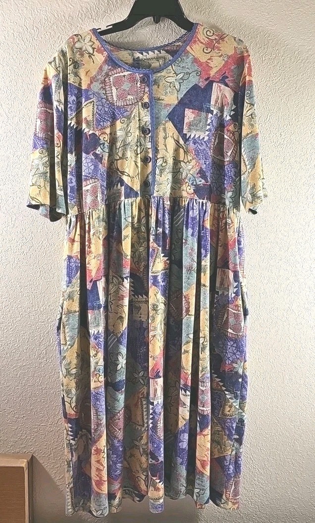 Vintage 90s Kathryn Deen New York Floral Midi Dress Size 18 / 20 USA Made Boho