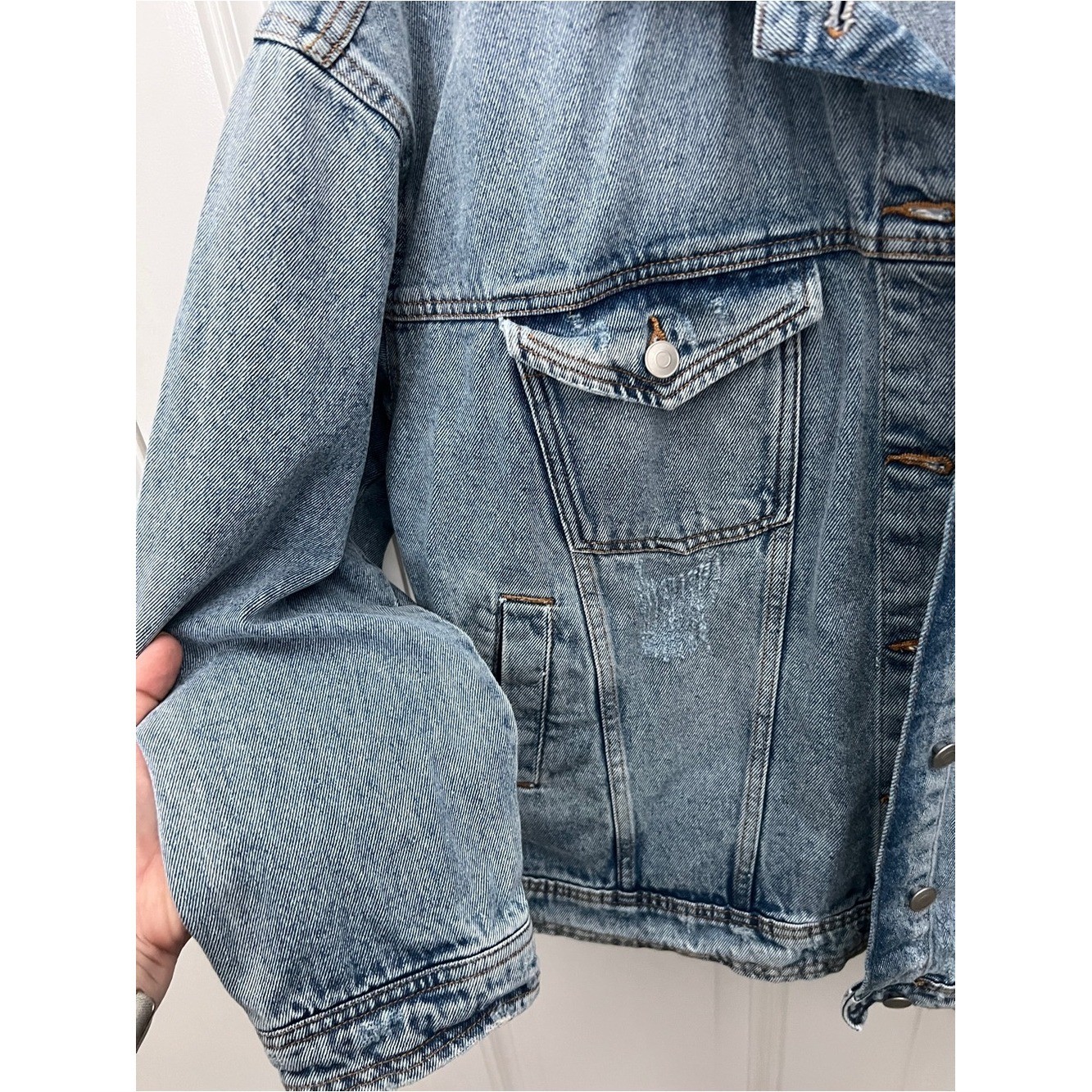 Celebrity Pink Washed Denim Jacket in Light Blue
