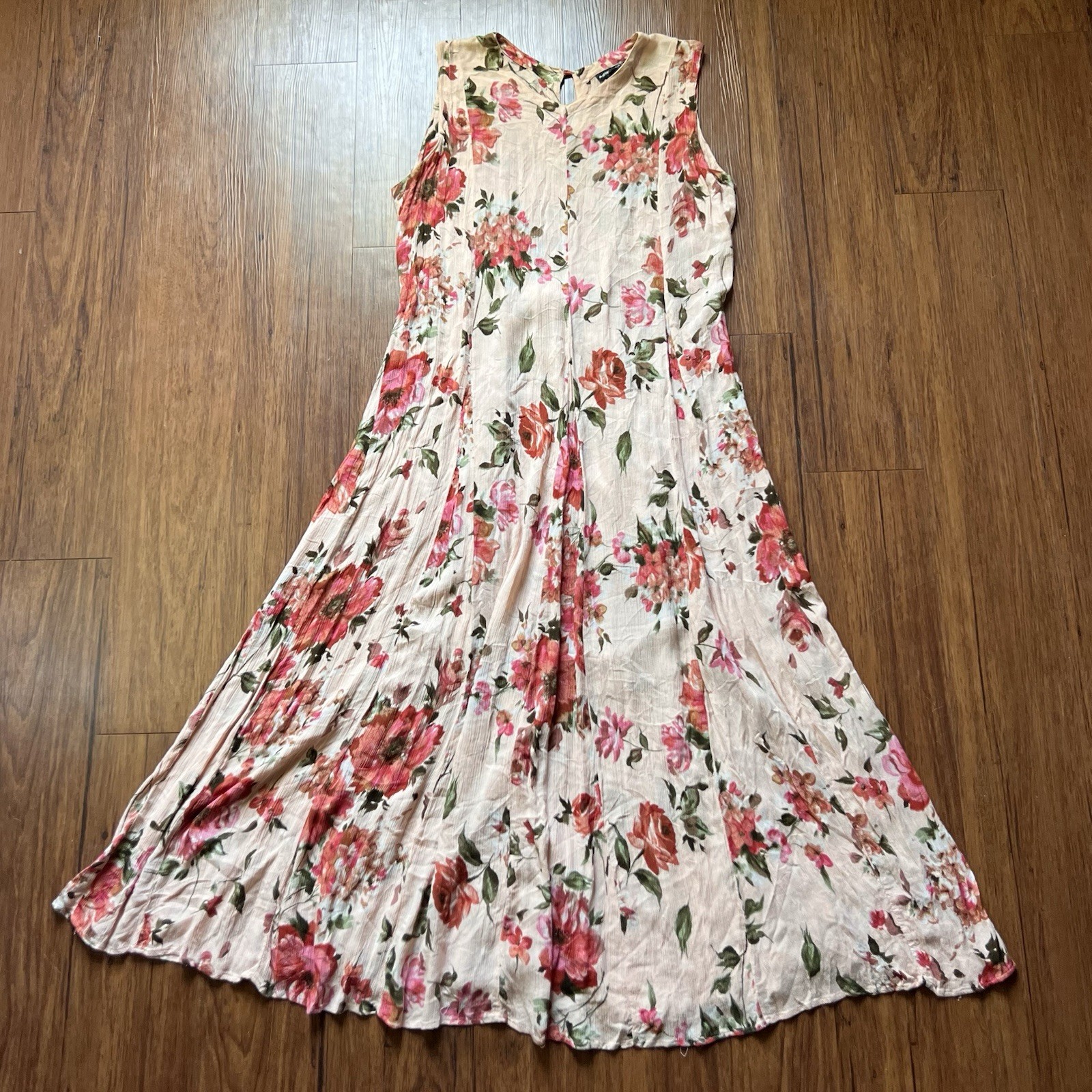 Vintage 90s American Angel Maxi Dress Tank Pink Floral Cottagecore Romantic L
