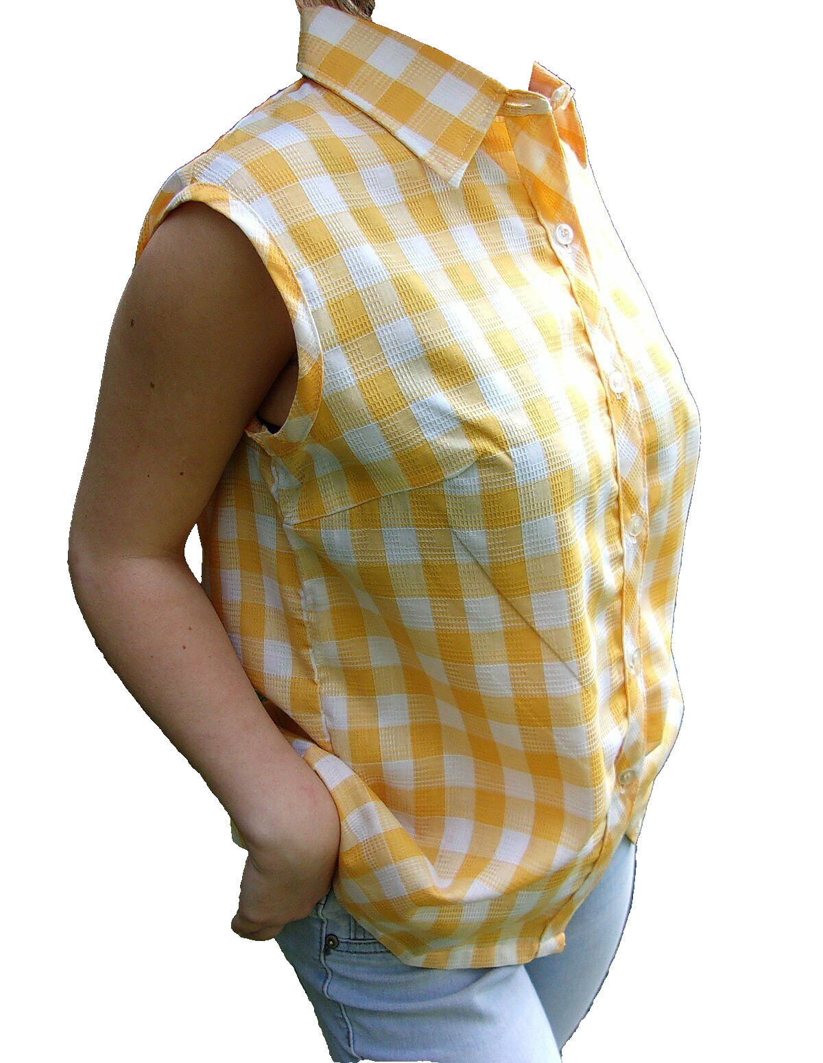VTG 1980s Womens Size 13/14 Yellow Check MISS FASHIONALITY Button Up Shirt Top