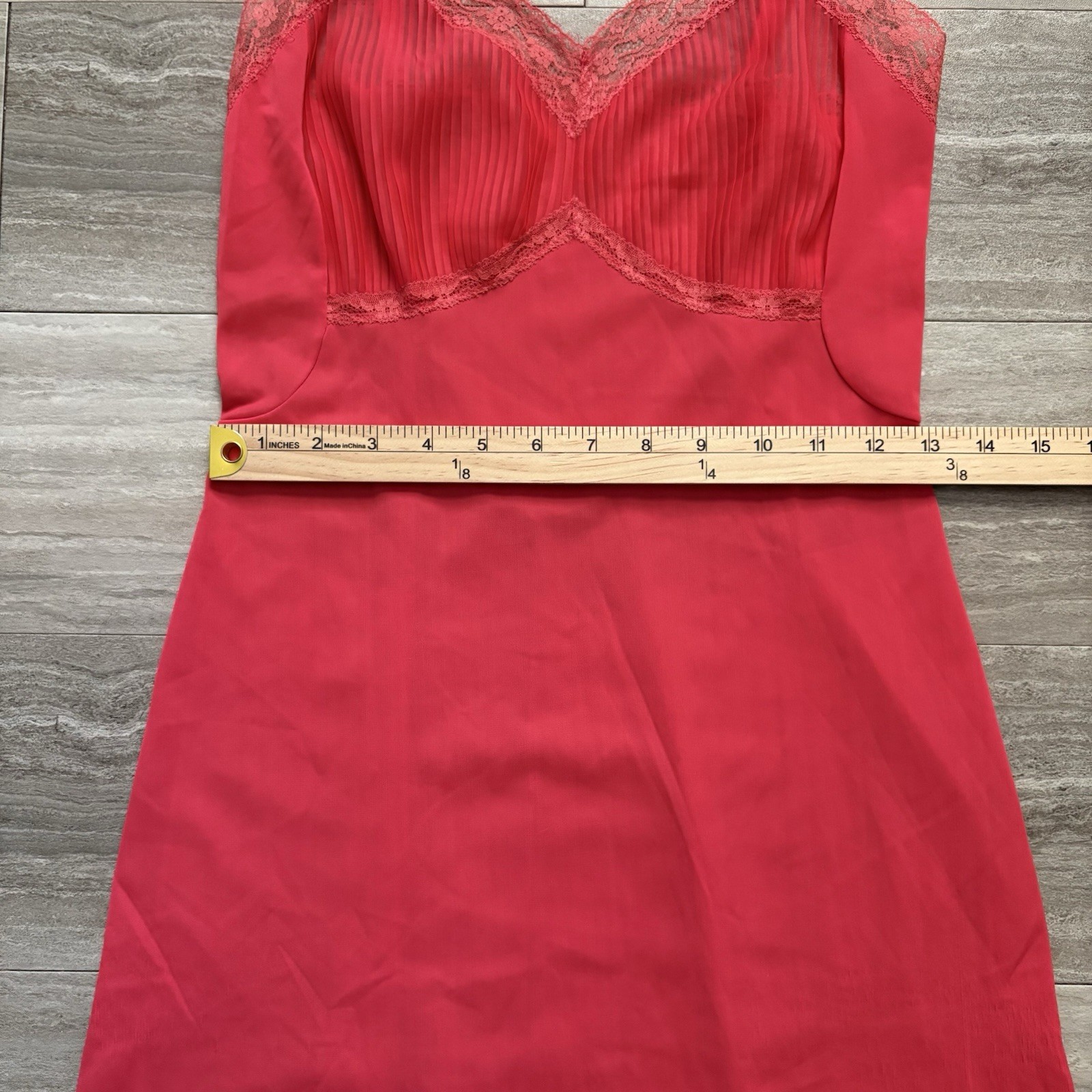 Vintage 1950s Luxite Holeproof Red Nylon Full Slip Lace Pleated Hem Sz 34 S