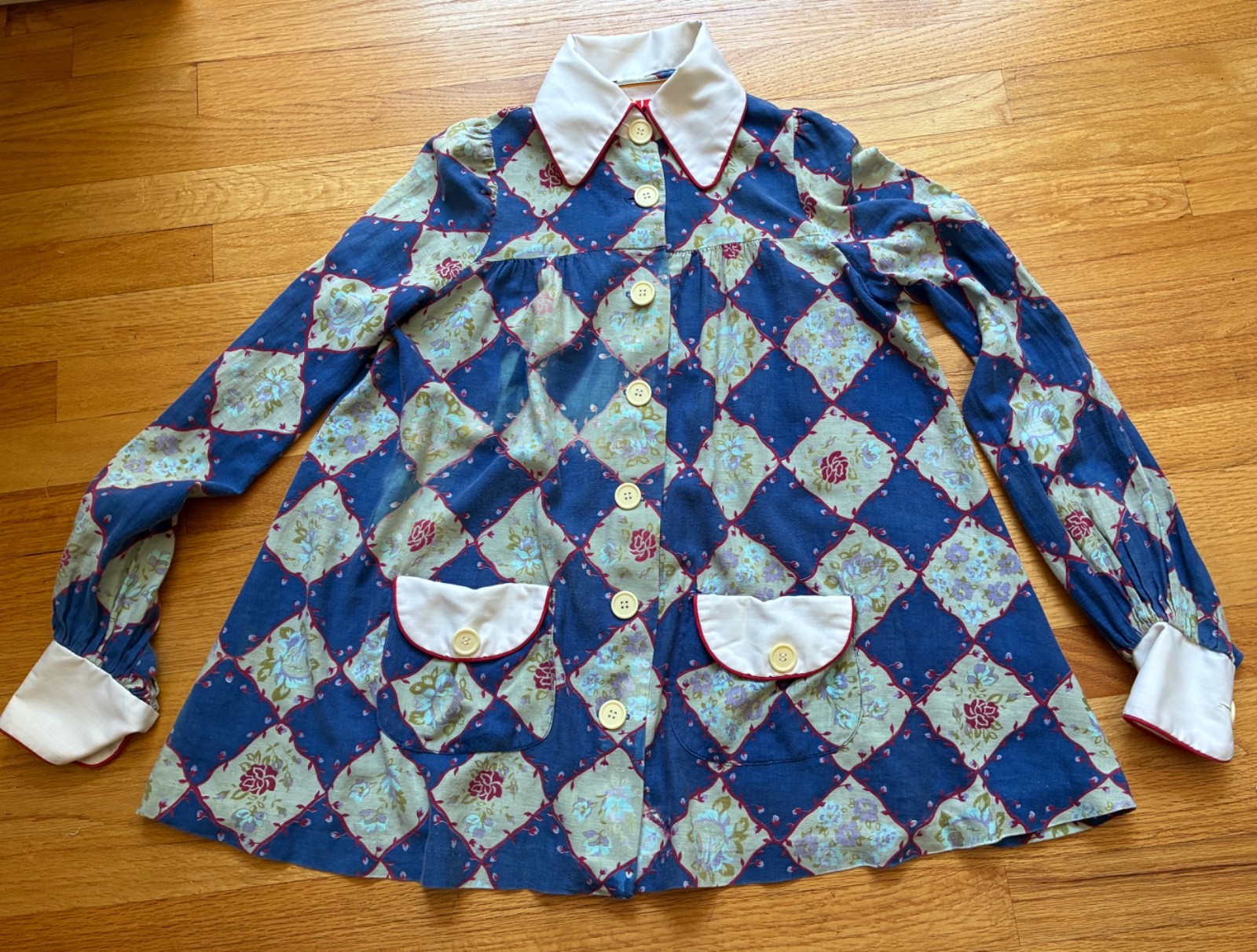 Vintage &lsquo;Climax&rsquo; by David French Harlequin/Blouse/Tunic/Artist&rsquo;s Smock SzS