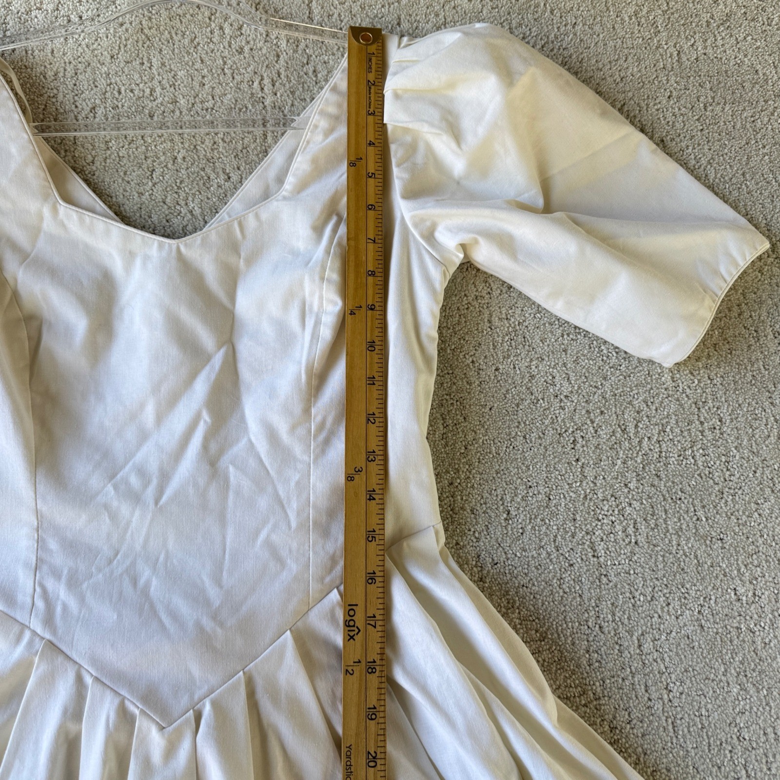 Laura Ashley Dress Womens 10 Cream Vintage 80s Cotton Puff Sleeve Midi V-Neck