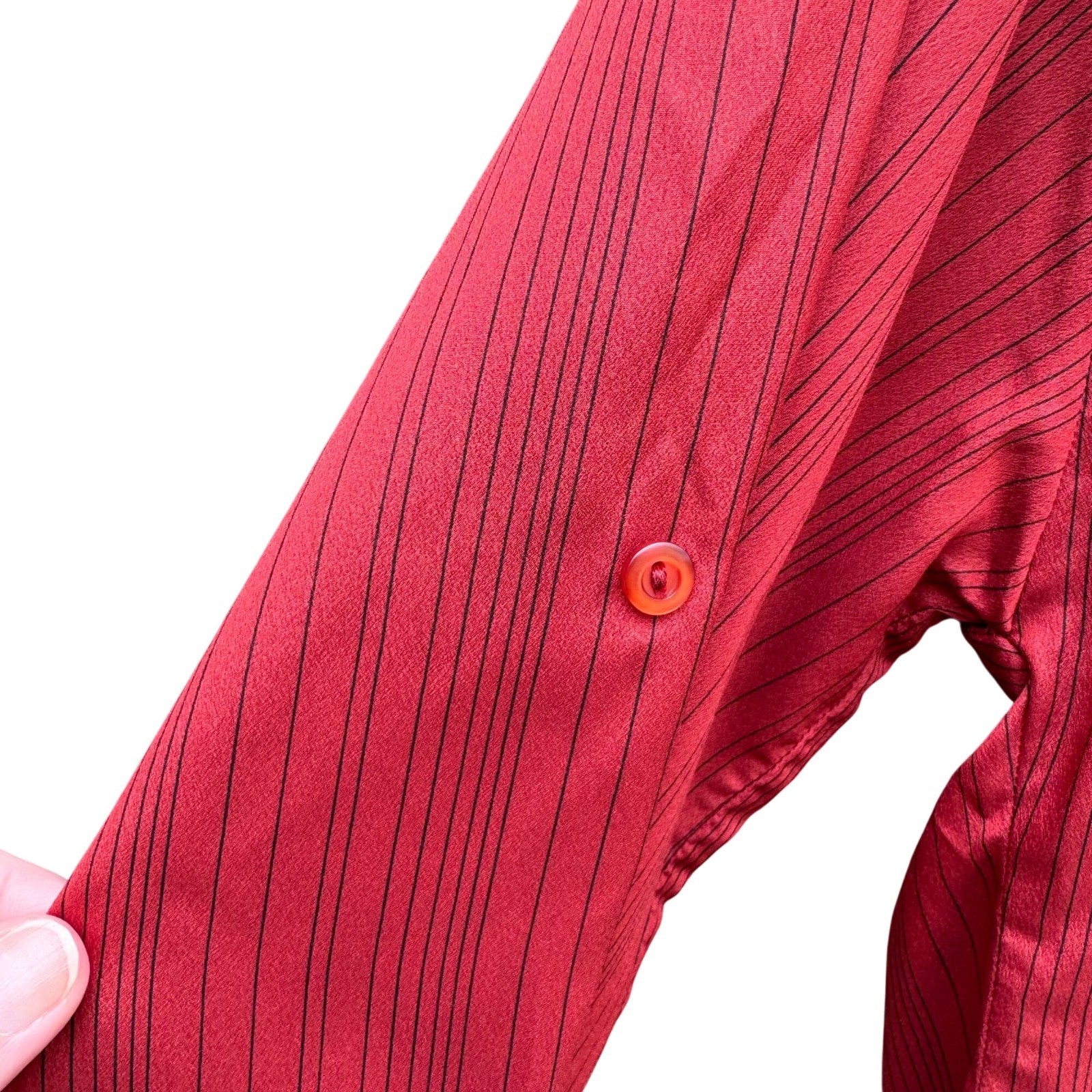 First Glance Vintage 80s Secretary Core Pinstripe Smocked Pinstripe Blouse L