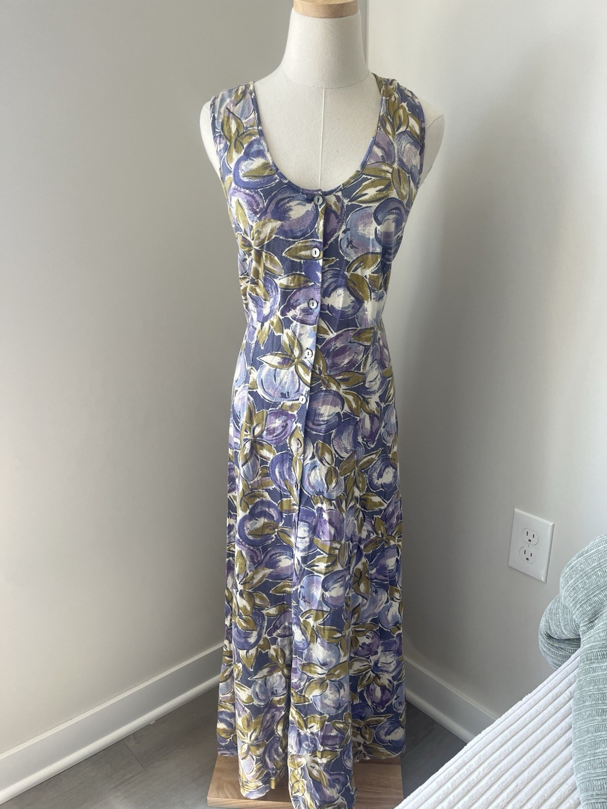 VTG Laura Ashley Italy 100% Cotton Knit Floral Maxi Dress 12 L 90s Cottagecore