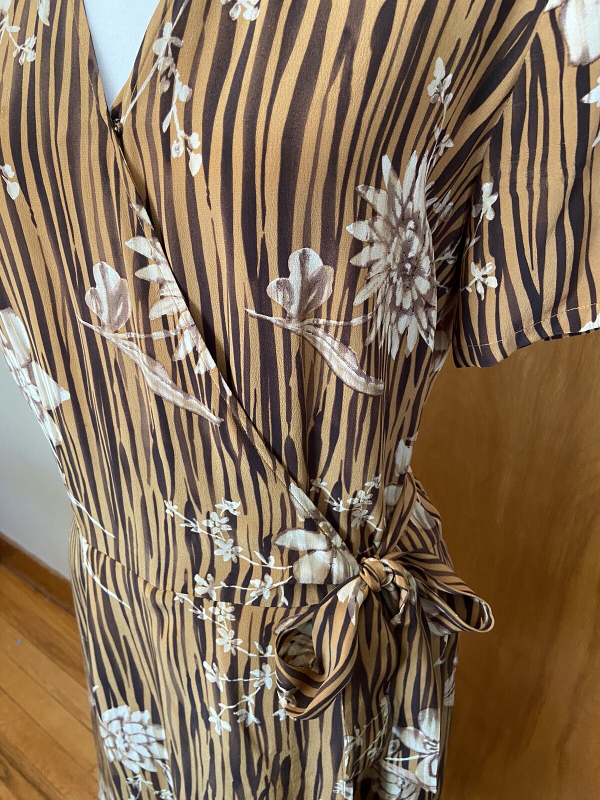 Vtg Saks 5th Ave Silk 2 Pc Set Jacket Wrap Skort Romper Brown Zebra Med 80s