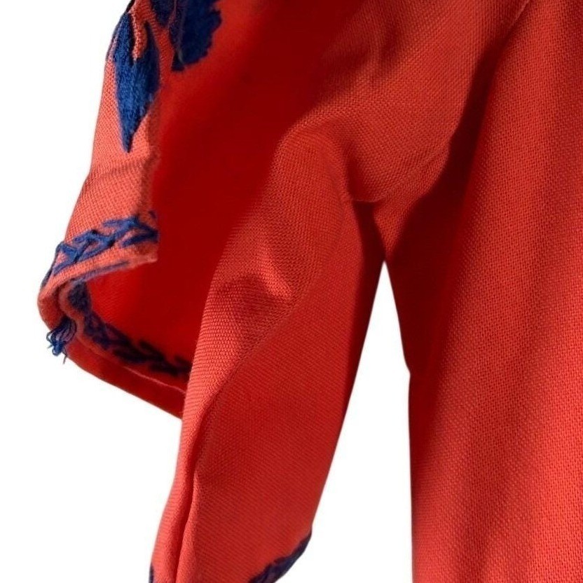 Wms Vintage Kaftan Maxi Dress Coral Blue Floral Embroidered Boho Unbranded