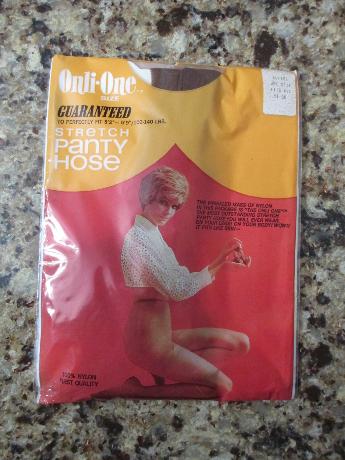 Pair of Vintage Onli-One Size Stretch Nylon Panty Hose – Coffee Color – NIP