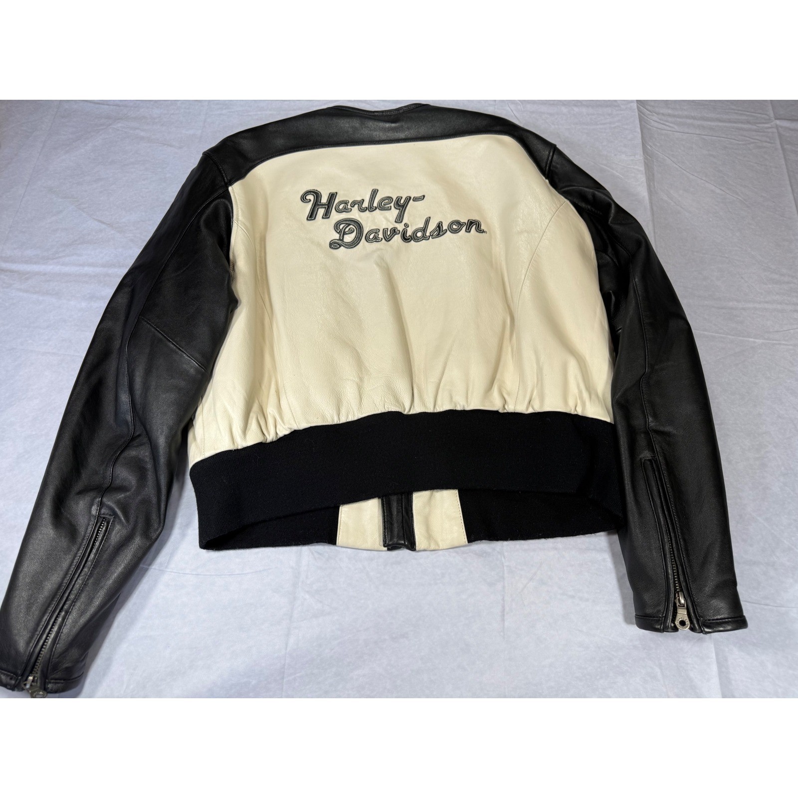 Harley-Davidson Bomber Jacket Womens XL White Leather Vintage Biker Moto Outdoor