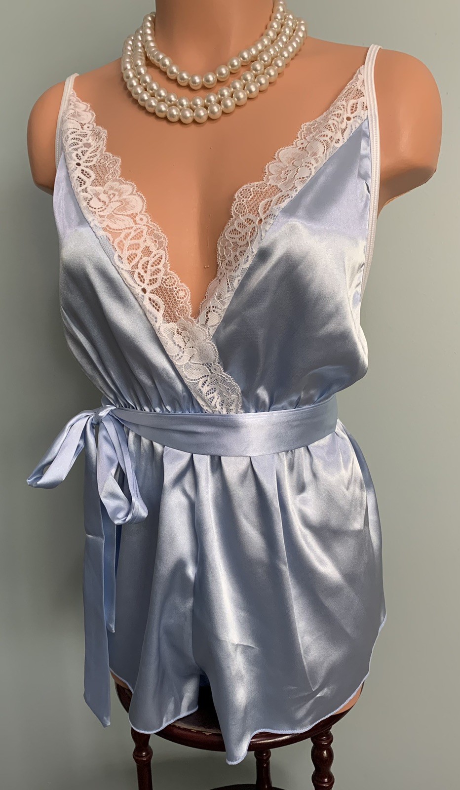 NEW XL Shiny Wet Look Satin Teddy Romper Playsuit Lacy Elegant Lingerie