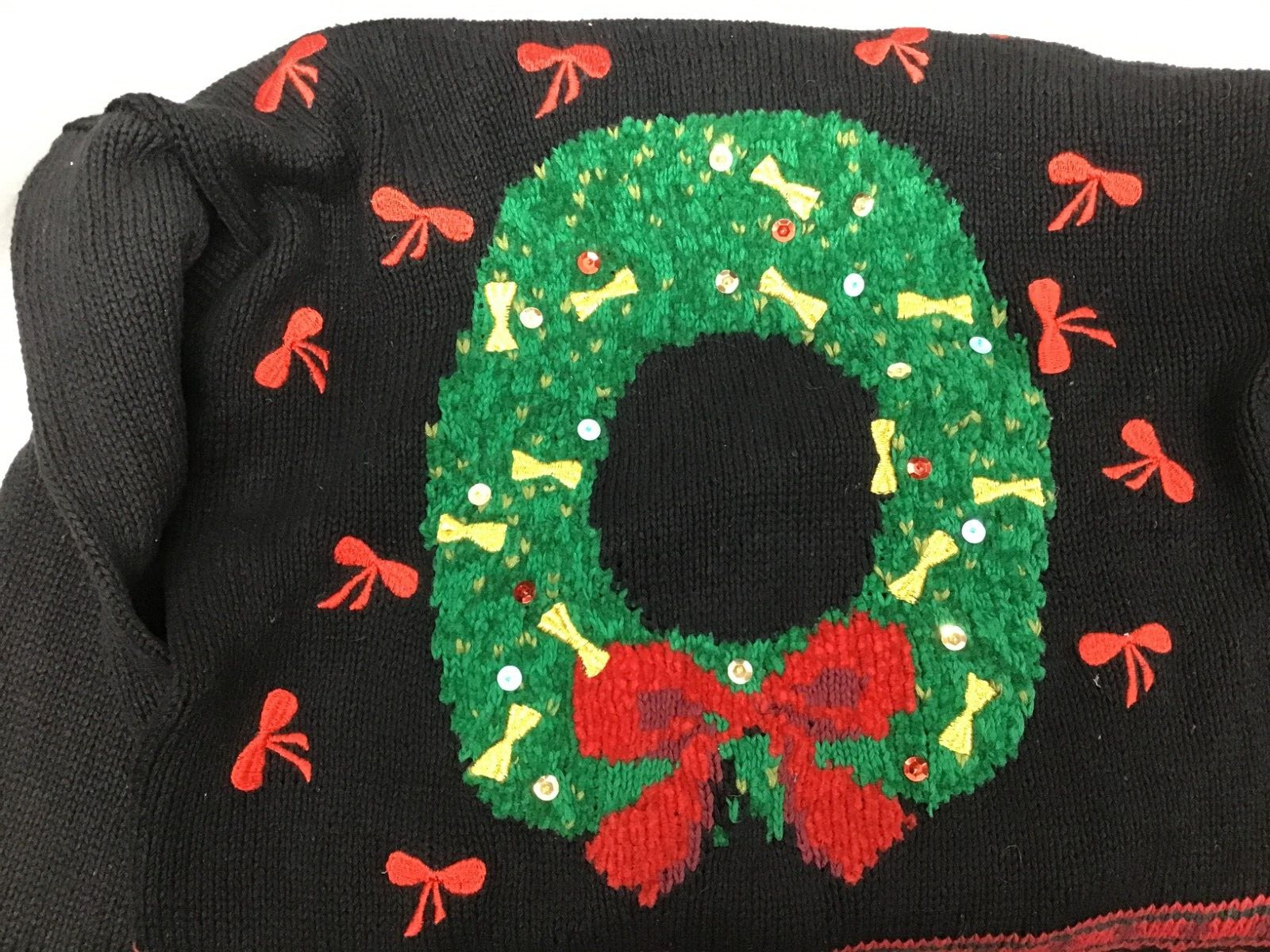 Reference Point Vintage Womens Large Sequin Rhinestone Christmas Wreath Sweater