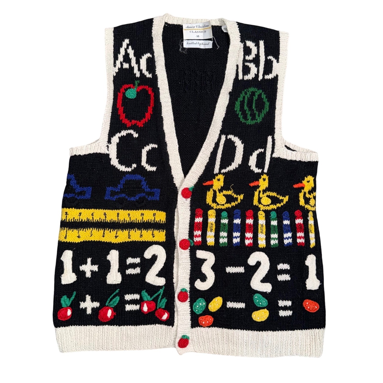 Marisa Christina School Teacher Vest Women Medium Black Excellent Vintage Knit