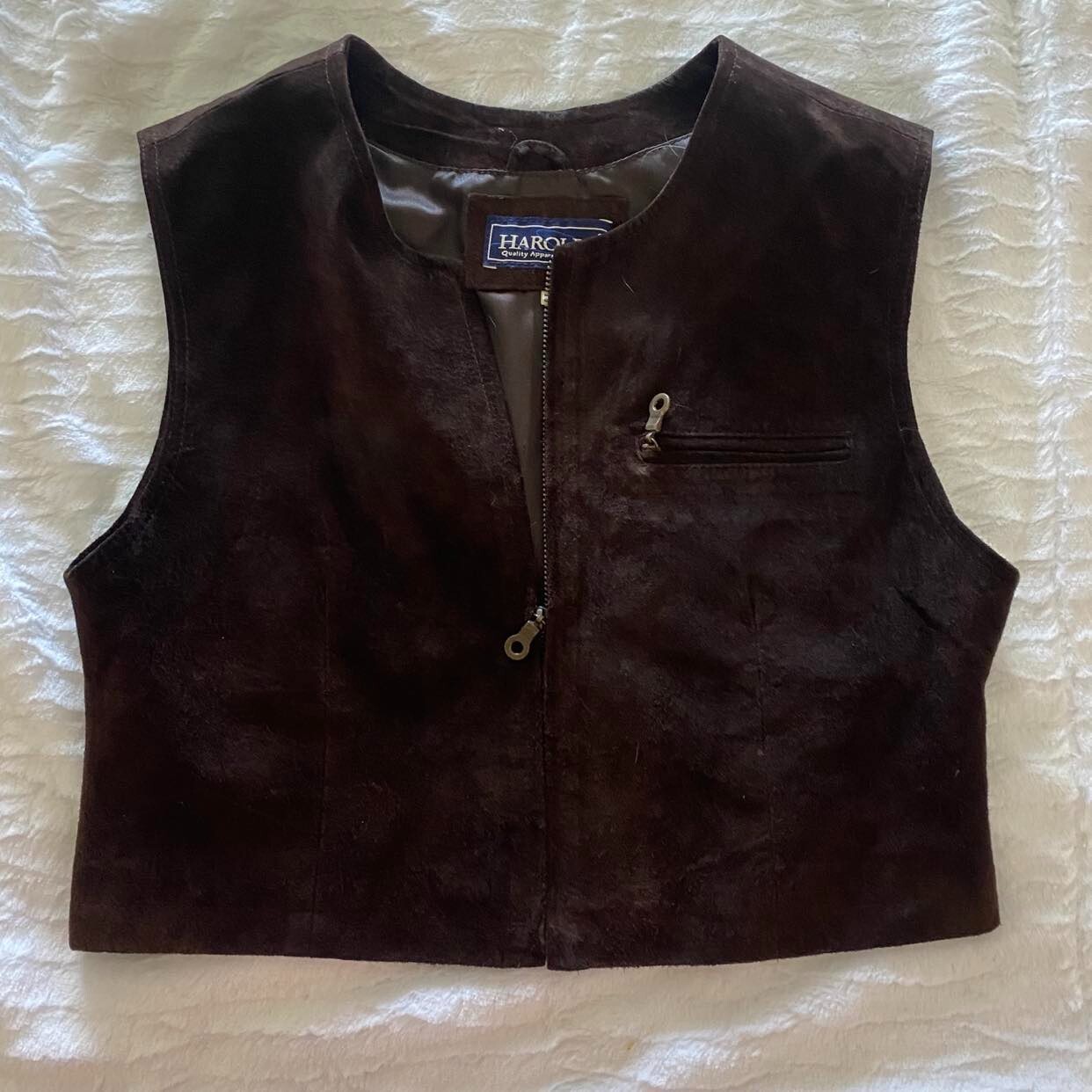 Vintage Harold&rsquo;s suede vest; dark brown