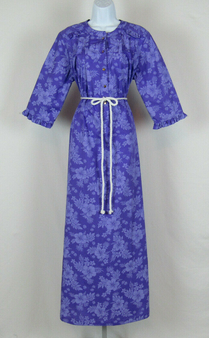 VTG 1990s 2000s HILO HATTIE PURPLE HAWAIIAN FLORAL DRESS LARGE POLY COTTON BELT