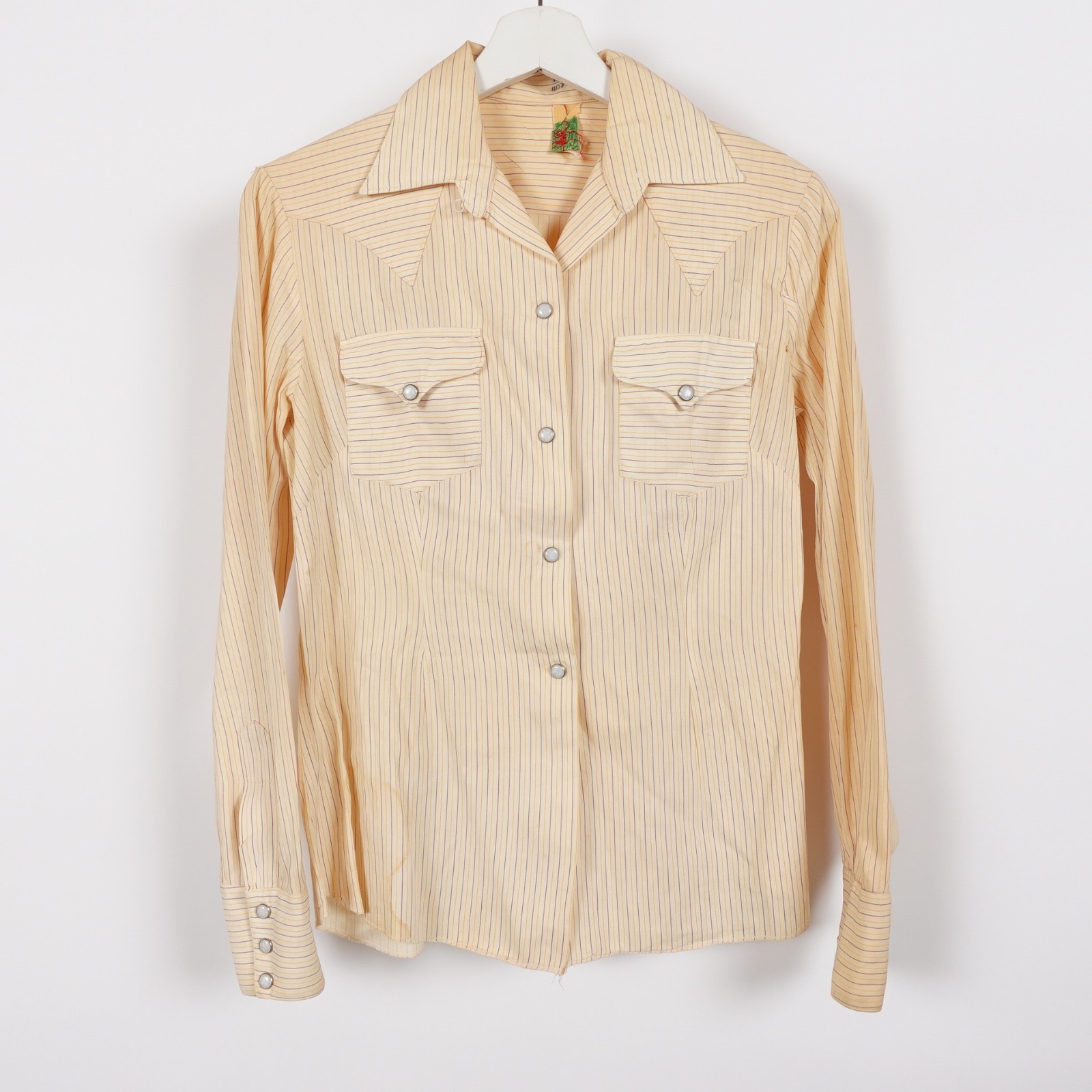 Vintage 1950s Western Shirt Pearl Snap Women’s Medium Thunderbird Loop Collar