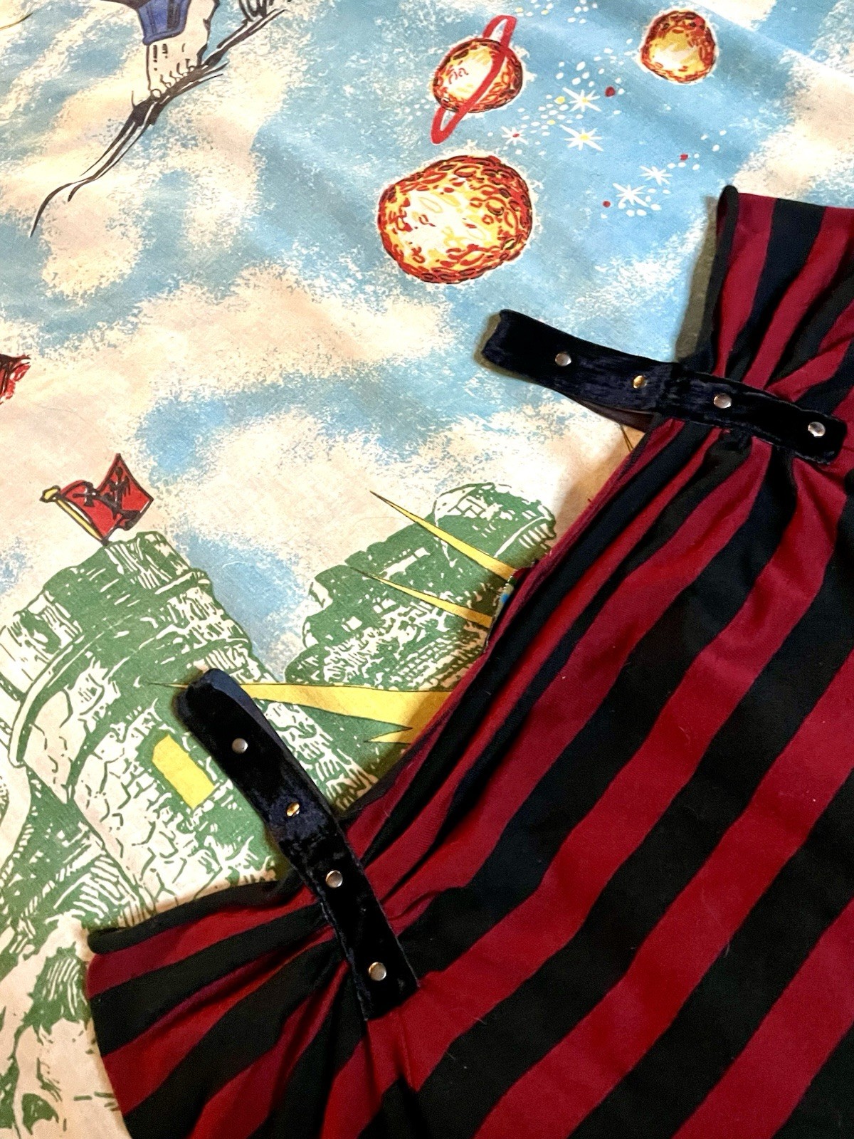 Y2K Off-Shoulder Red & Black Striped Goth Top w/ Strap Detail | Grunge Mall Alt