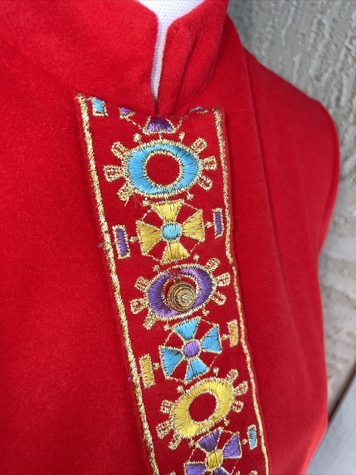 VTG 60&rsquo;s UNION MADE Evelyn Pearson SMALL Felt Robe Velvet Asian Housecoat Dress