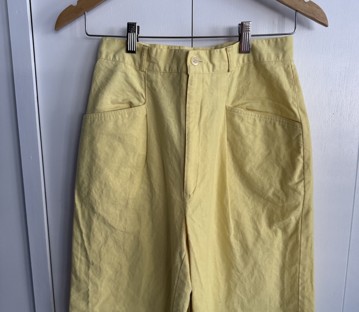 Vintage 1980s Yellow Linen/Cotton Blend Pants High Waisted Rise