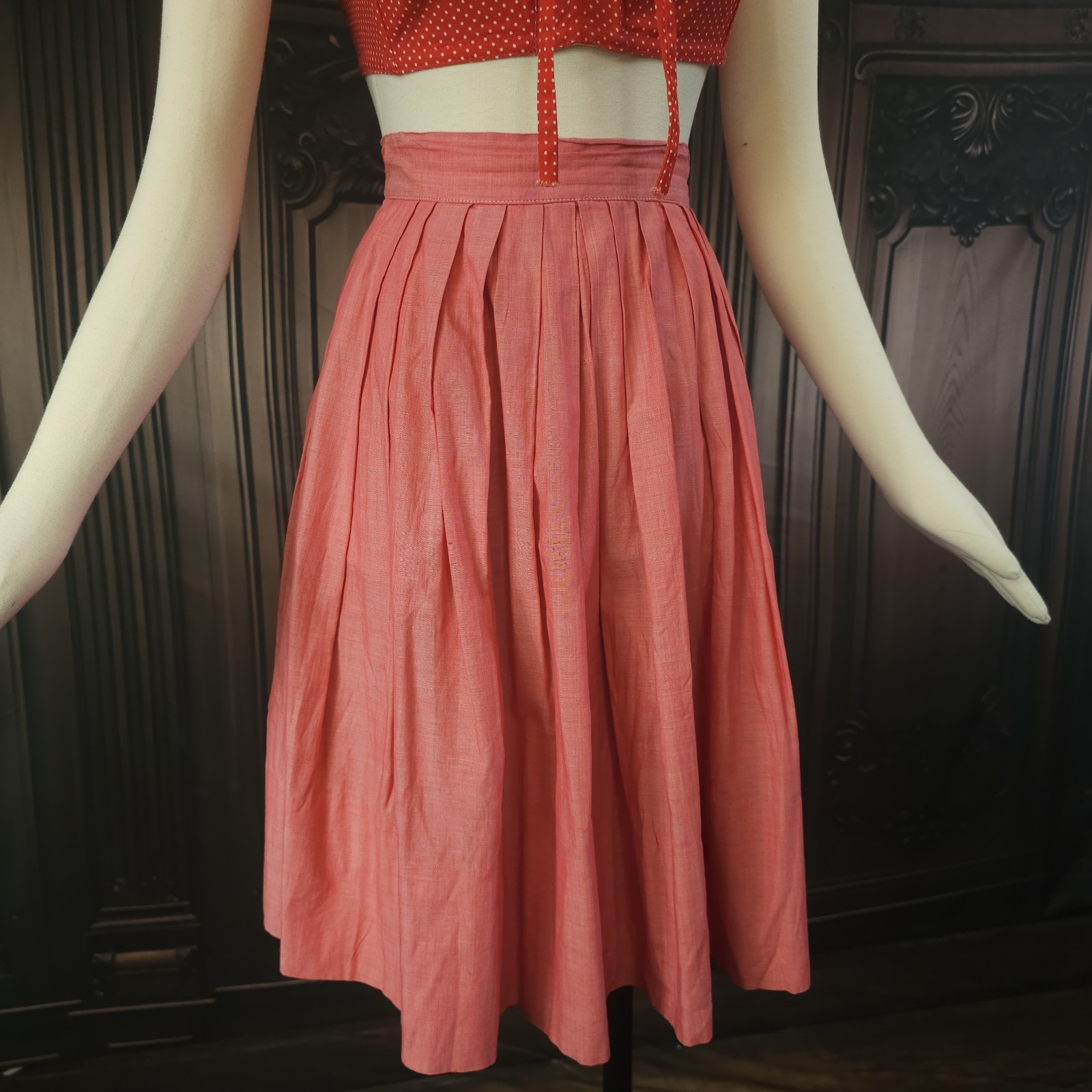 Vintage 1950s Skirt Pleated Pink Circle Skirt Retro Pinup Rockabilly Metal…