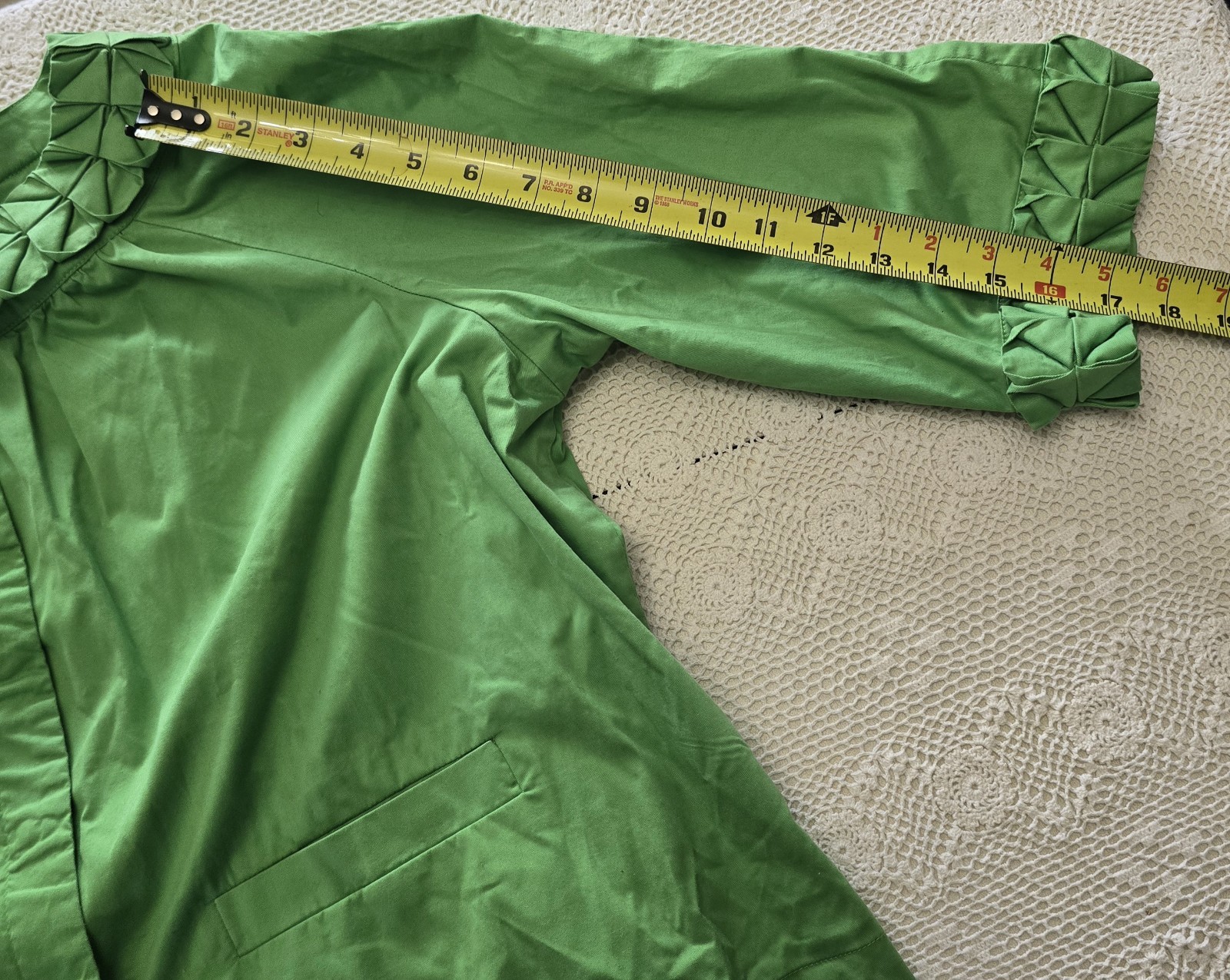 SIMPLY Chloe Dao Green Pleated Collar Jacket 1X Plus Size Cotton Stretch