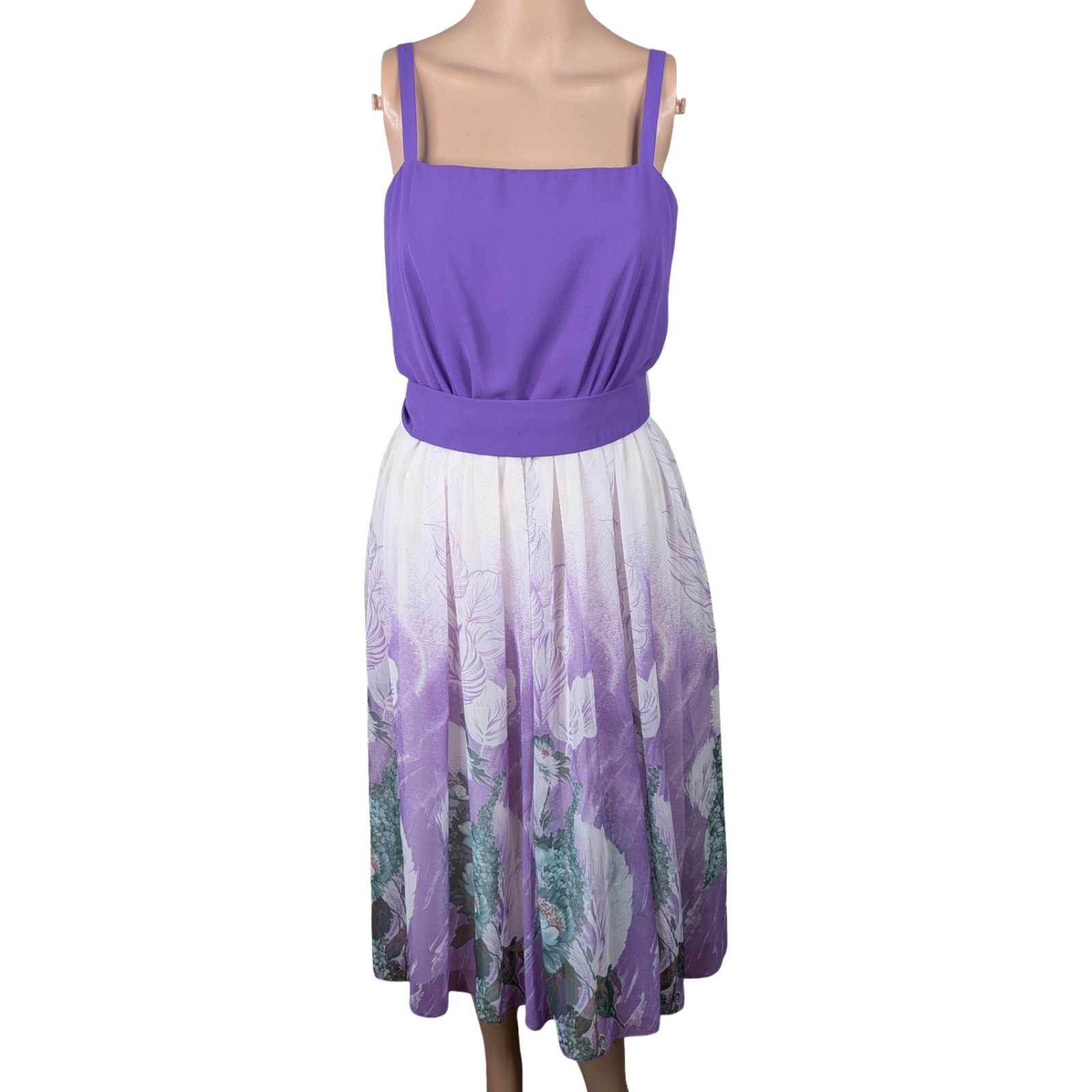 Vintage 1970s Lilli Diamond California Purple Floral Chiffon Dress Fits XS/S