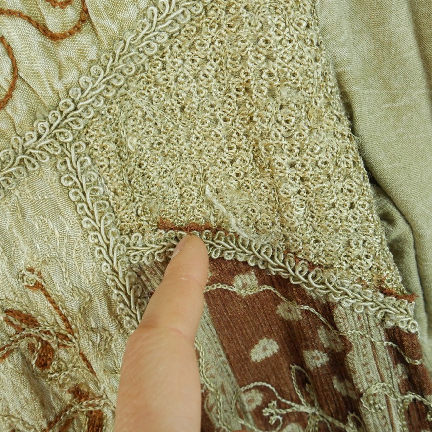 Vintage 90s XL Maxi Dress Embroidered Crinkle Festival Grunge Renaissance Button