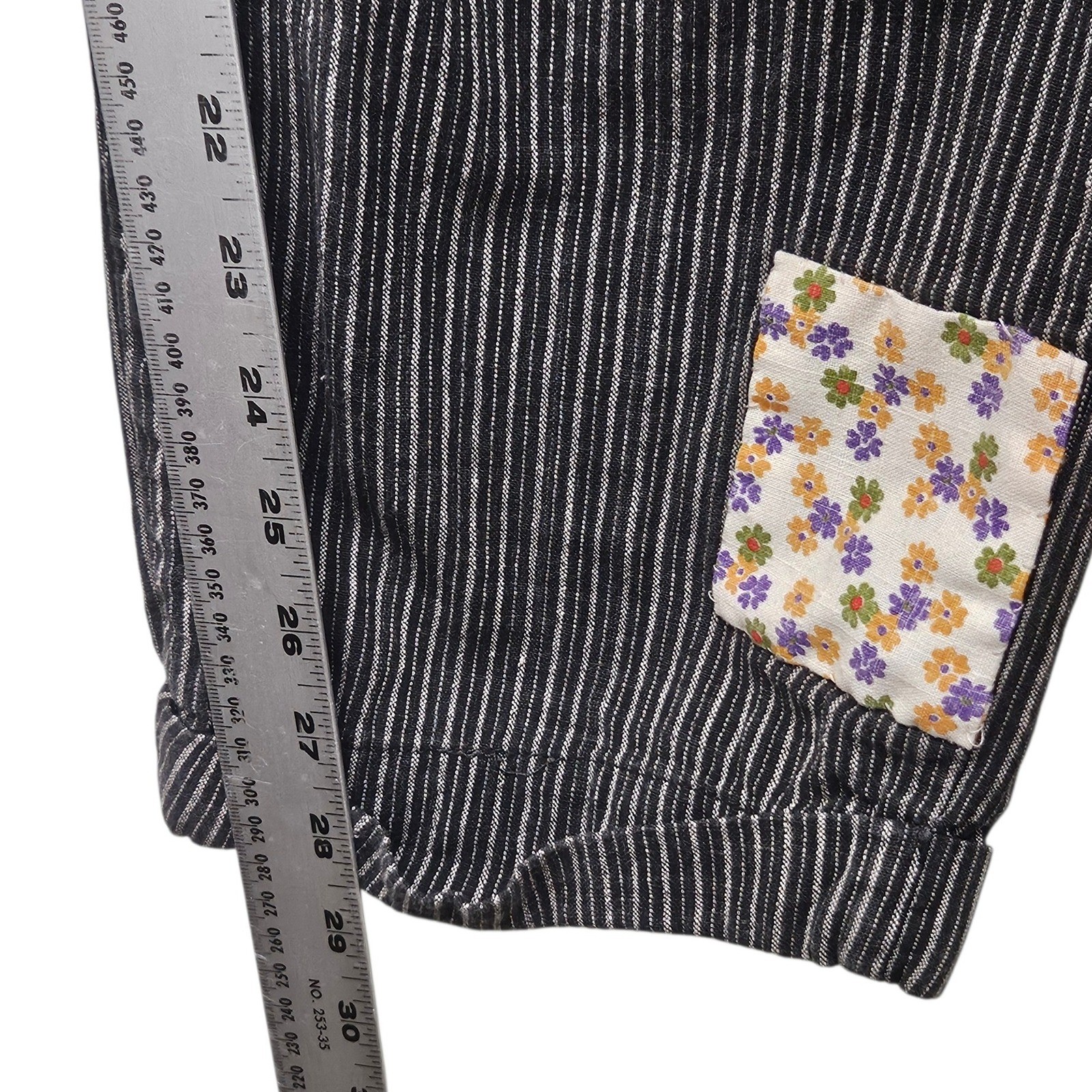 Vintage Terra International Patchwork Pants S Black Pinstripe Art Boho Eclectic