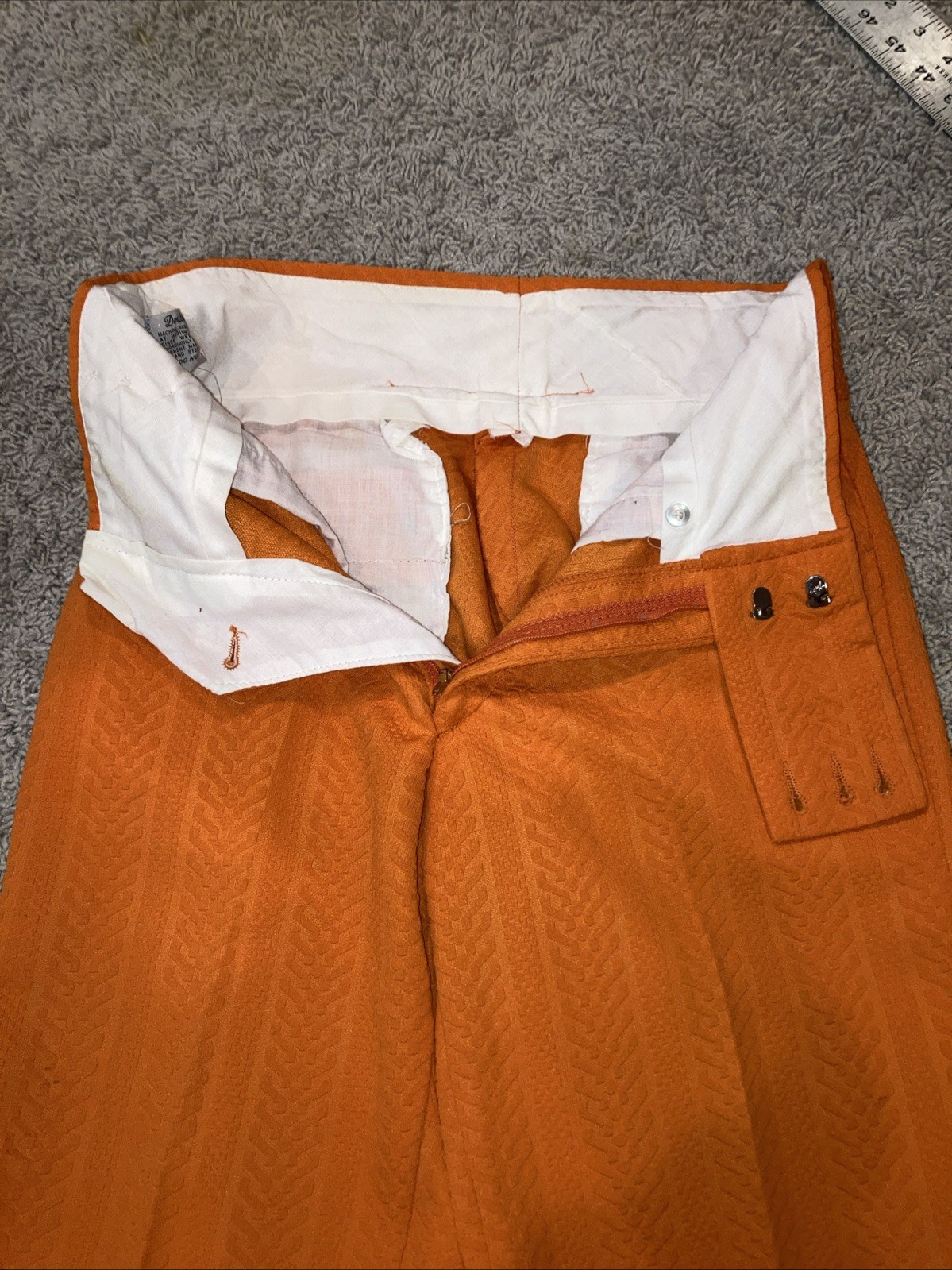 Vintage 1970s Orange Double Knit Polyester Flair Pants. Textured