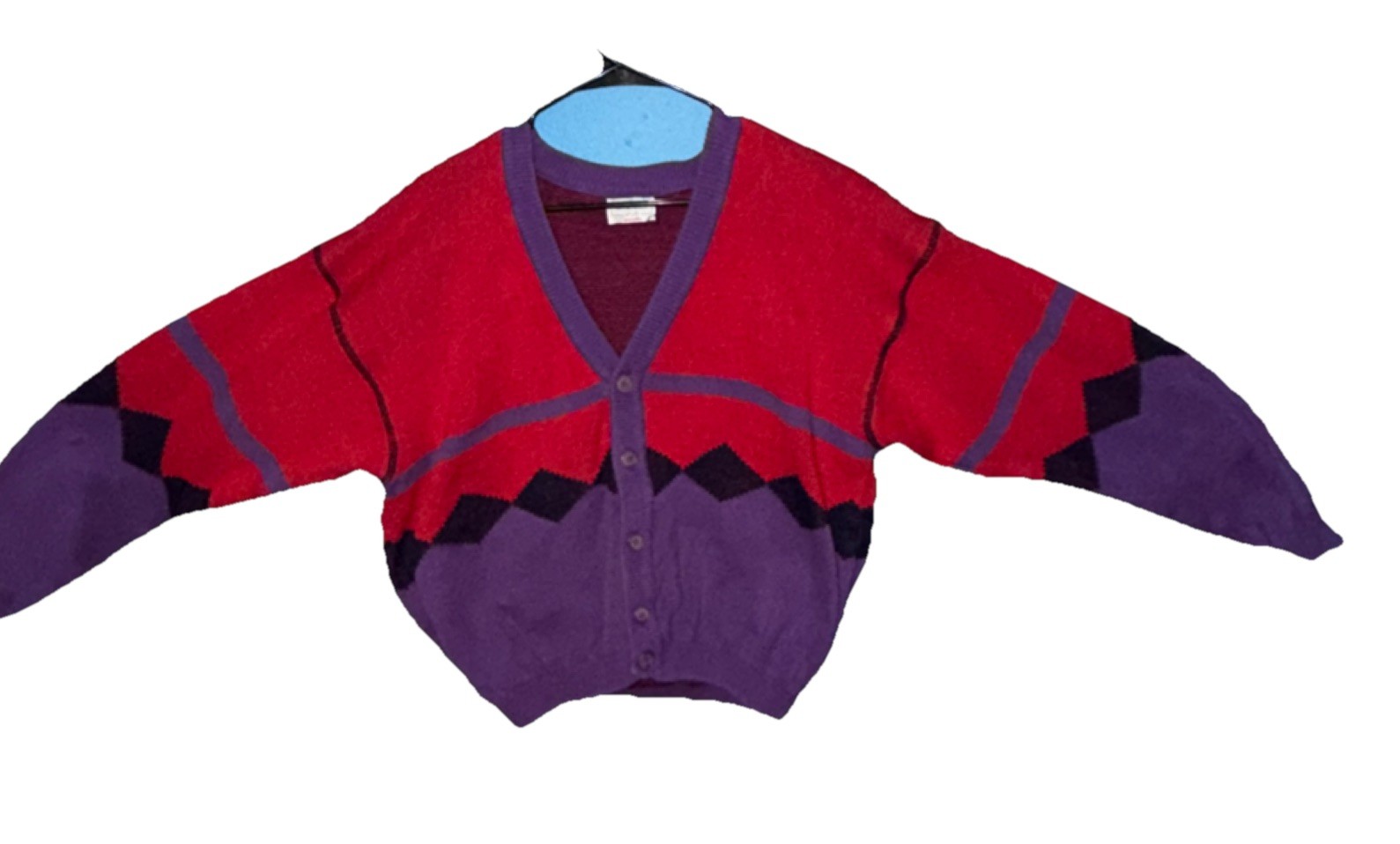 Benetton Geometric Cotton Sweater Red Purple Black Vintage Regular