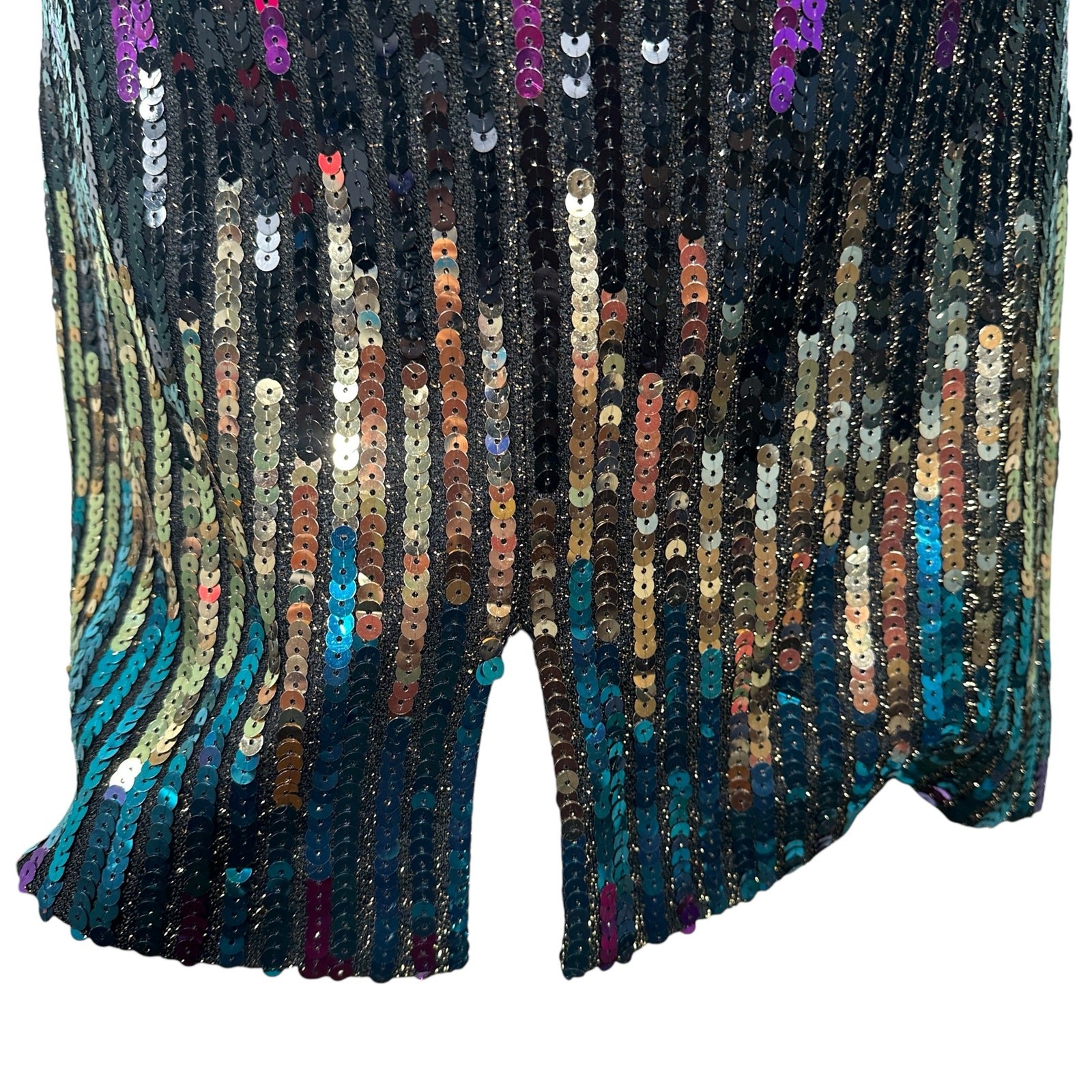 Vintage Alyce 1980s Sequin Mini Party Cocktail Dress Purple Green Gold Sz Med/10