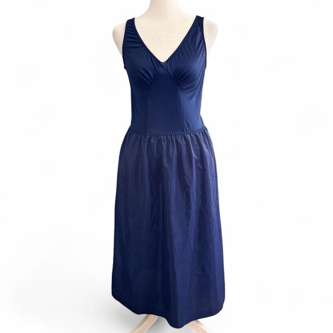 Vintage Olga Navy Blue Full Slip Dress Size 38 Nylon Lingerie