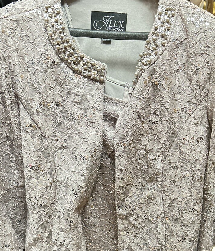 Alex Evenings 2-Piece Evening Sequin/Lace Dress Sliver Size 10
